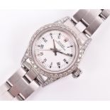 A Rolex Oyster Perpetual ref. 67193 ladies stainless steel and diamond automatic wristwatch the