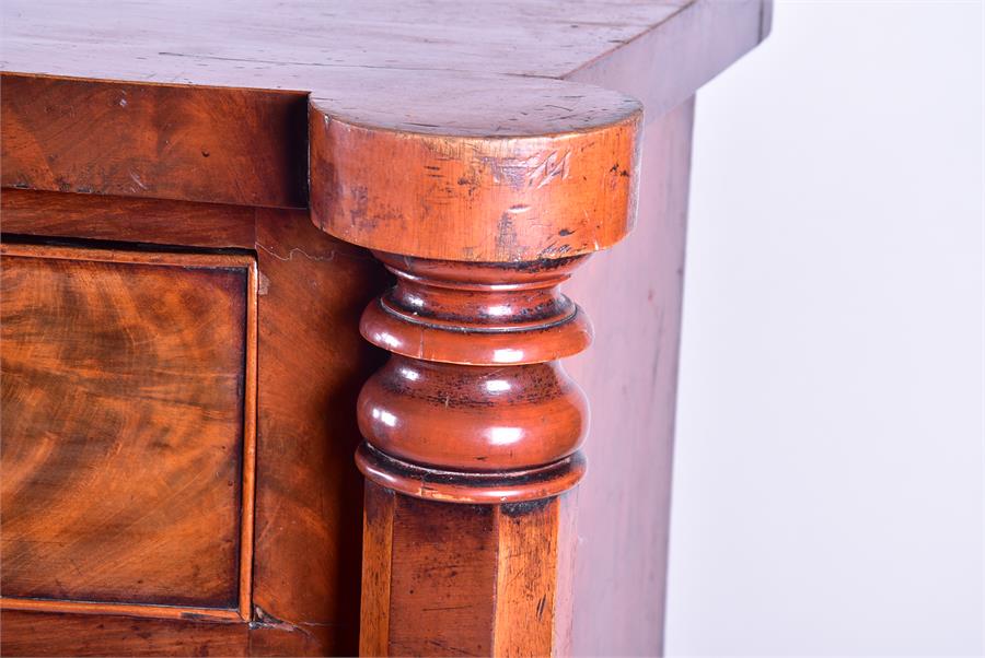 A large flame mahogany bow-front chest  with two short over three long drawers, flanked by faceted - Image 5 of 6