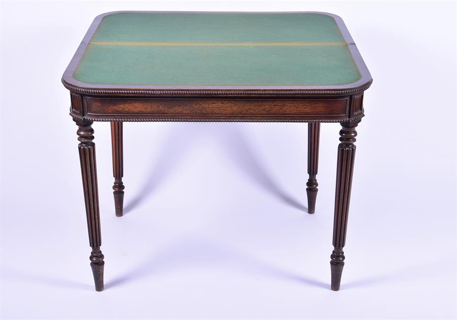 A Victorian rosewood fold-over card table with beaded borders in the Regency manner, opening to - Image 4 of 4