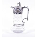 A Victorian silver-mounted glass claret jug Birmingham 1864, by Hirons, Plante & Co, the rampant