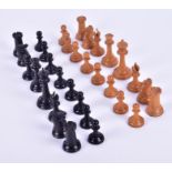 An unweighted boxwood and ebony Jaques Staunton chess set  K’s 3.5 inches (8.9cm), pawns 1.75 inches