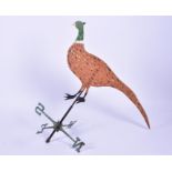 An early 20th century tin weather vane modelled as a cock pheasant, painted in colours, 115 cm
