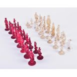 A good quality but composite early 19th century Chinese ivory figural chess set  one side stained