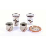 David Leach (1911-2005) British a near pair of Lowerdown pottery mugs glazed with painted foxglove