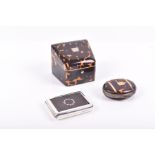 A late 19th / early 20th century tortoiseshell and bone needle box of tapered squared form, with