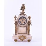 A 19th century alabaster mantel clock with gilt brass mounts the painted circular dial bearing