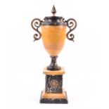 An Italian ormolu mounted veined marble urn composed with Sienna and Portoro black and yellow veined