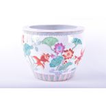 An early 20th century Chinese fish bowl planter decorated to the interior and exterior with goldfish