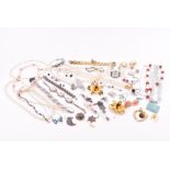 A group of silver, white metal, and costume jewellery items to include a silver and gemstone set