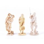 Two small Japanese Meiji period carved ivory okimonos and one other one of a humorous study
