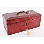 A Victorian red leather covered dispatch box with tooled gilded initials 'G.G' below a crowned VR