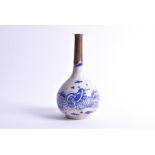 A Chinese blue and white porcelain vase with bulbous body and fluted neck mounted with metal, the