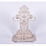 A Victorian cast iron stick stand in the Aesthetic taste, later white painted, 83 cm high x 56 cm.