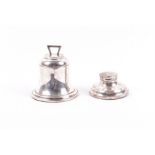 A George V novelty silver inkstand in the form of a bell Birmingham 1927, with inner glass liner,