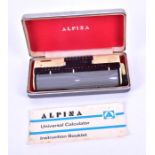 A mid-20th century West German Alpina Universal Calculator in original case, with instruction