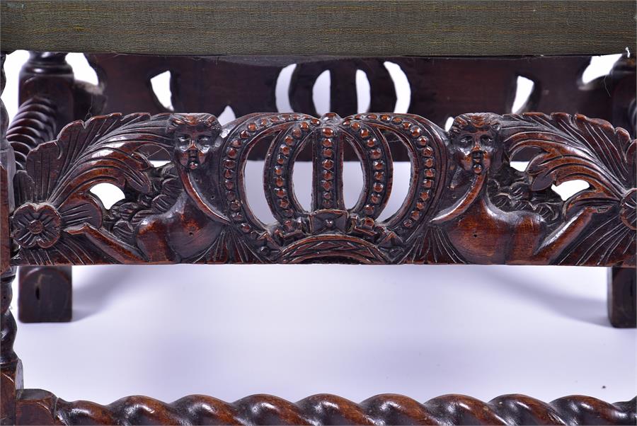 An 18th or early 19th century needlework stool the seat depicting a country house over a carved - Image 3 of 4