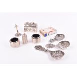 A group of silver and white metal items to include an unusual white metal treasure chest, repousse