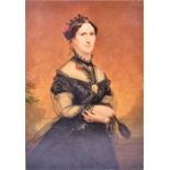 A 19th century English School a three-quarter length portrait of a smartly dressed seated lady,