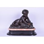 A large good quality 19th century Continental bronze cherub group the reclining figure gently