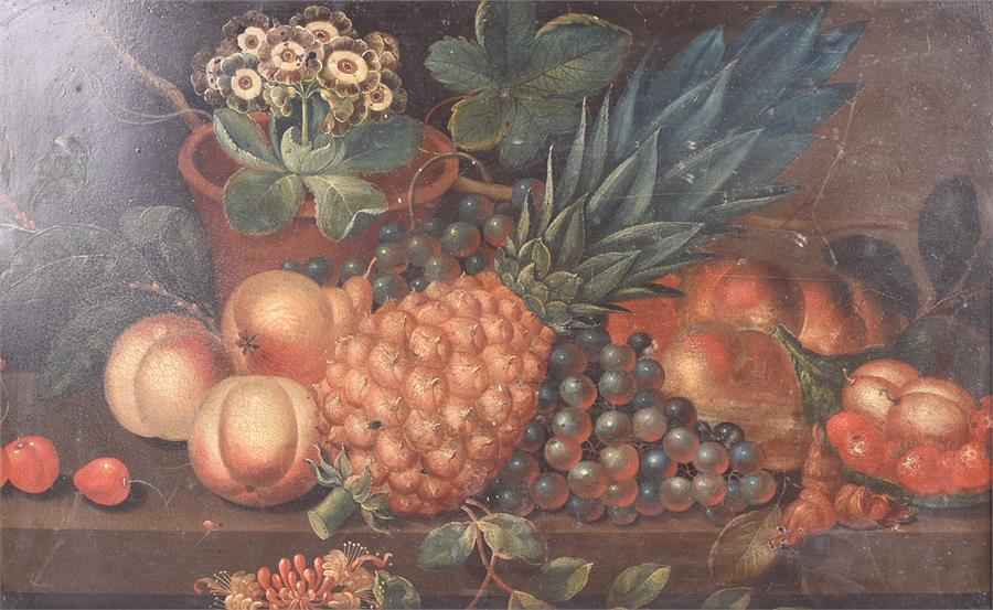 A 19th century Dutch School an exotic summer fruit still life painting, unsigned, oil on tin, within