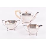 An Art Deco three-piece silver tea set Sheffield 1938, by Viner's Ltd, comprising: a teapot, a