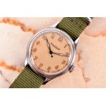 A Jaeger LeCoultre military style officers wristwatch the gilt dial with Arabic numerals, and