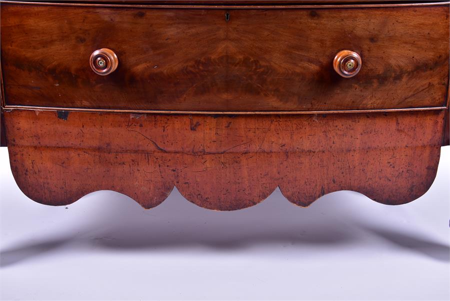 A large flame mahogany bow-front chest  with two short over three long drawers, flanked by faceted - Image 2 of 6