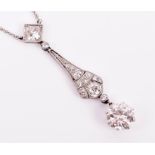 An Art Deco style diamond pendant necklace set with an old-cut diamond weighing approximately 0.38