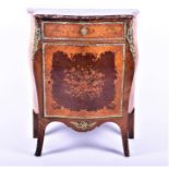 A French Louis XV style marble top cabinet of bombe form, the serpentine front with single top
