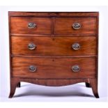 A late Victorian mahogany and inlaid bow-front small chest with two short over two long drawers on