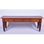 A Victorian mahogany long side table with single drawer on tapering reeded and turned legs, 203 cm x