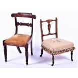 An early 19th century single rosewood dining chair on tapering reeded front legs, together with an