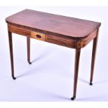 A 19th century mahogany and inlaid fold-over card table  with green baize to the interior, on