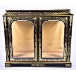 A Napoleon III period Boulle style ebonised wood display cabinet inlaid with brass work and floral