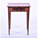 A small single-drawer side table  with horizontal inlaid bands to the top, on tapering square