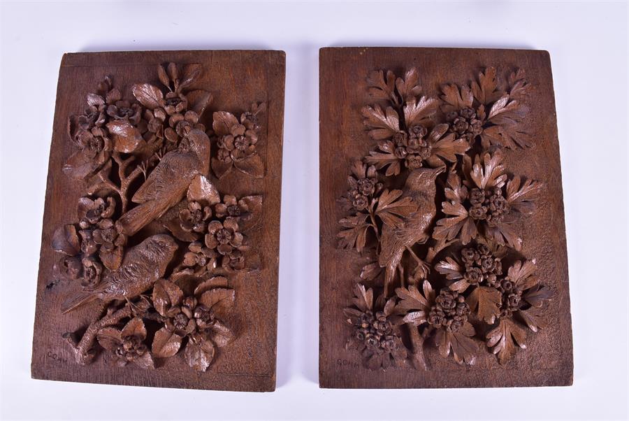 A pair of early 20th century well carved continental oak panels and a carved Chinese panel the - Image 2 of 5