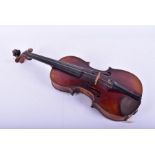 A student's violin Early 20th century, fiddleback back violin with spruce top, Stradivarius copy,