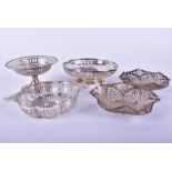 A collection of five 20th century silver dishes various dates and makers, to include a pedestal