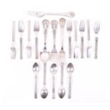 A collection of Scandinavian silver forks and spoons comprising nine forks and five teaspoons of the