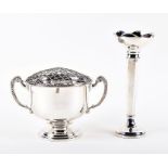 A twin handled silver rose bowl  Sheffield, 1936, retailed by Mappin & Webb, together with a