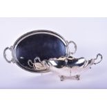 A large Italian silver twin-handled bowl  (800 Standard), of shaped form on four feet, 36 cm wide,