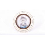 A 19th century ivory circular box the lid mounted with a miniature of a young lady. Signed 'Gros'. 3