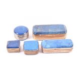 A small collection of ormolu mounted lapis lazuli boxes comprising two rectangular vesta boxes