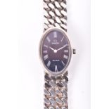 An Omega De Ville ladies silver mechanical wristwatch the oval blue dial with white Roman