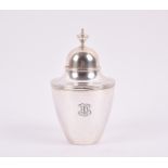 A sterling silver tea caddy by Tiffany & Co the ovoid body with monogram 'FKD', the lid surmounted