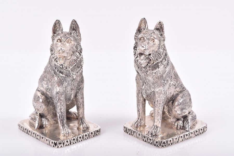 A pair of novelty white metal salt and pepper shakers in the form of seated German Shepherd dogs, - Image 4 of 5