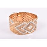 A Continental 18ct yellow, white, and rose gold articulated bracelet of geometric design, with