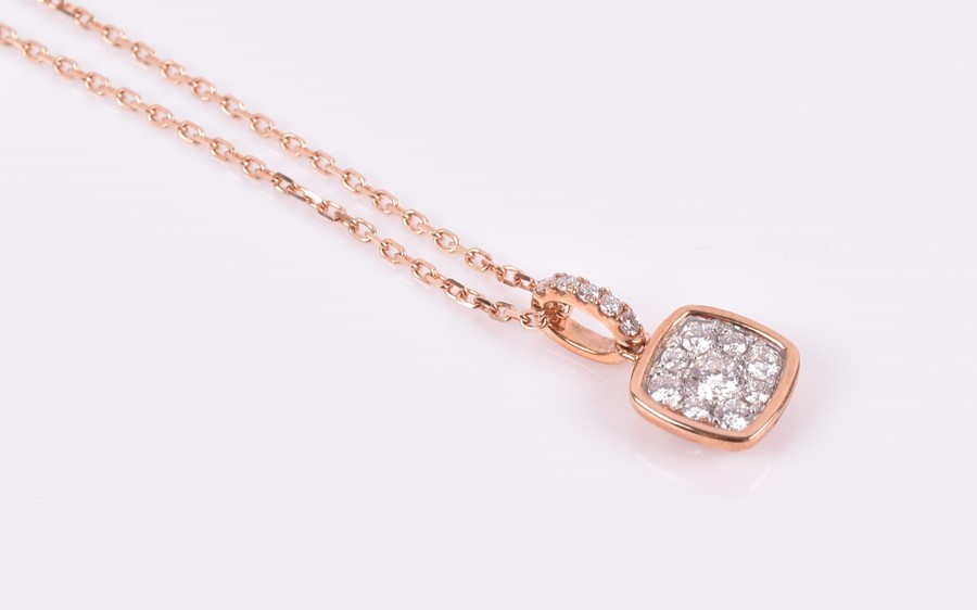 An 18ct rose gold and diamond pendant the squared mount pave-set with round-cut diamonds, - Image 3 of 3