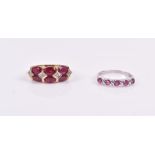 A 9ct yellow gold, ruby, and diamond ring size L, together with a white metal and ruby ring,