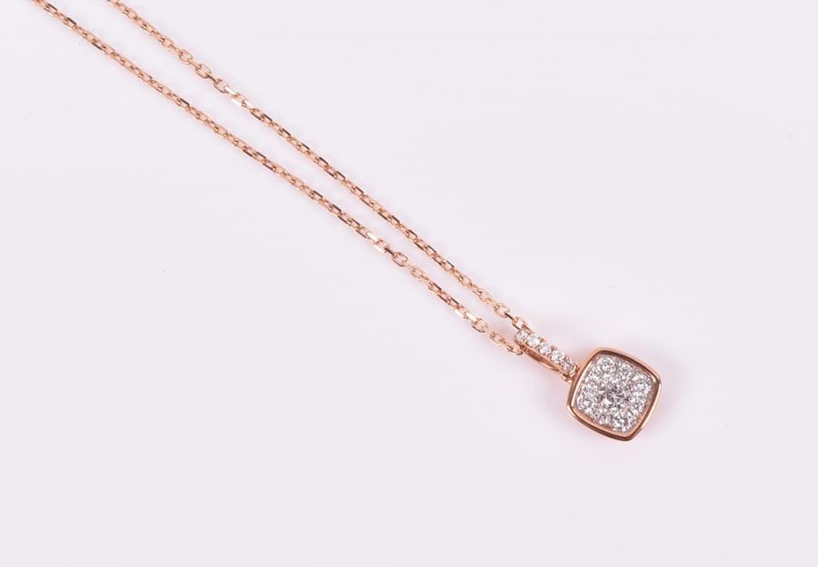 An 18ct rose gold and diamond pendant the squared mount pave-set with round-cut diamonds, - Image 2 of 3